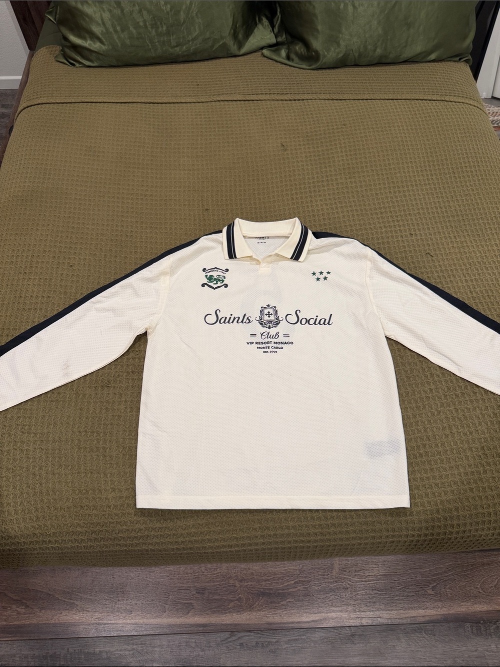 Fashion Nova Cream Long-Sleeve Polo with Navy Trim